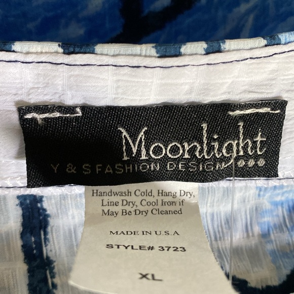 MOONLIGHT BY Y& S ABSTRACT TUNIC TOP IN BLUE HUES, BLACK & WHITE - 3723 XL NEW - Picture 6 of 7